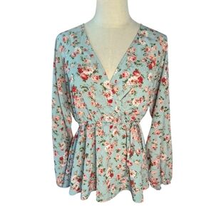 Ophelia Roe Floral V-Neck Surplice Top Small